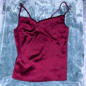 Dark Red Satin Cowl Neck Top